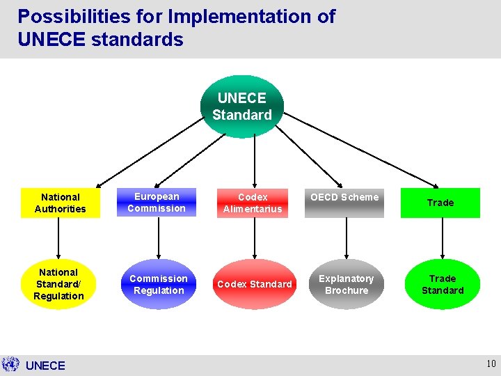 Possibilities for Implementation of UNECE standards UNECE Standard National Authorities European Commission Codex Alimentarius