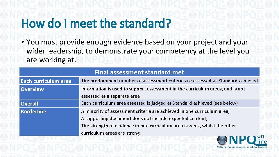 How do I meet the standard? • You must provide enough evidence based on