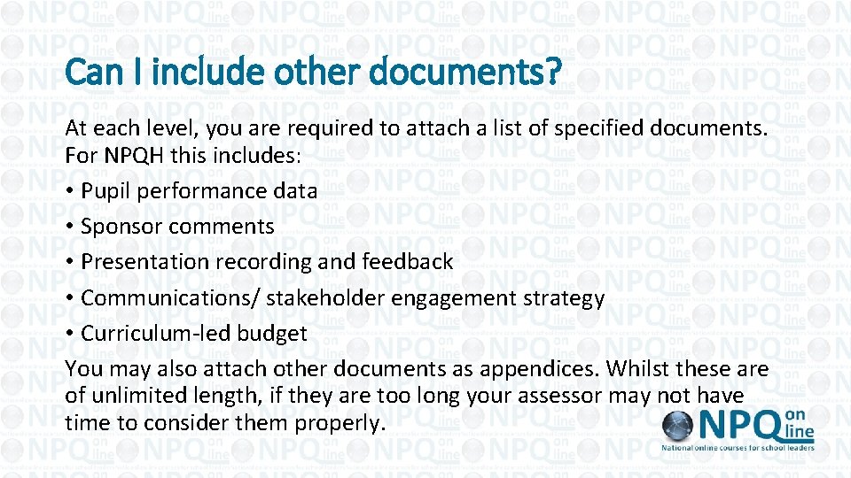 Can I include other documents? At each level, you are required to attach a