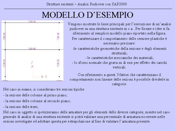 Strutture esistenti – Analisi Pushover con SAP 2000 MODELLO D’ESEMPIO Vengono mostrate le linee