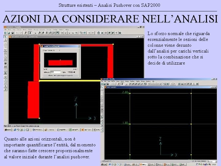 Strutture esistenti – Analisi Pushover con SAP 2000 AZIONI DA CONSIDERARE NELL’ANALISI Lo sforzo