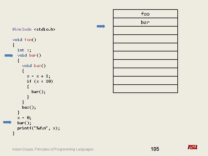 foo bar #include <stdio. h> void foo() { int x; void bar() { void