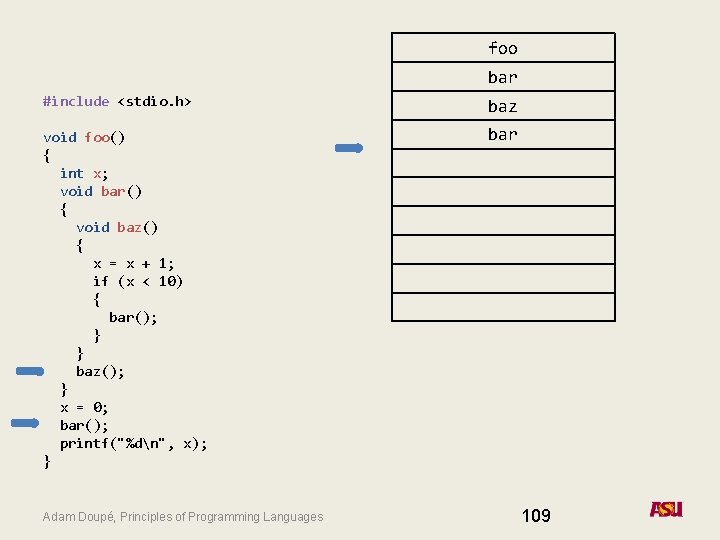 foo bar #include <stdio. h> baz void foo() { int x; void bar() {