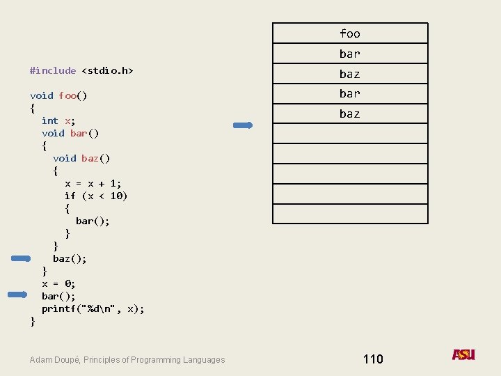foo bar #include <stdio. h> baz void foo() { int x; void bar() {