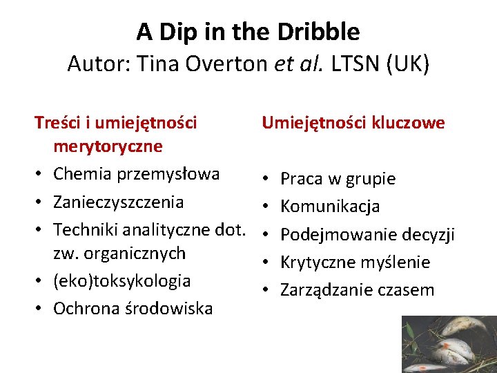 A Dip in the Dribble Autor: Tina Overton et al. LTSN (UK) Treści i