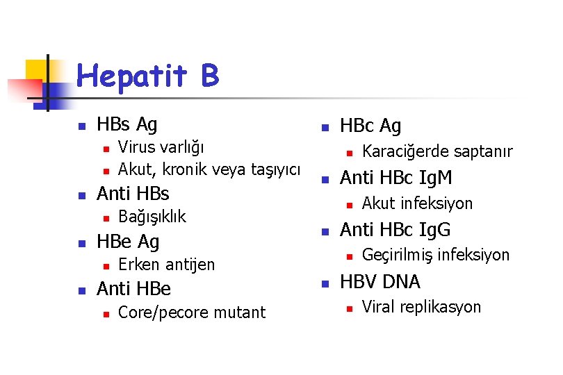Hepatit B n HBs Ag n n n Anti HBs n n Bağışıklık HBe