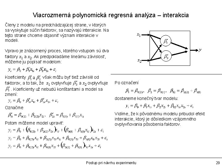 Viacrozmerná polynomická regresná analýza – interakcia Členy z modelu na predchádzajúcej strane, v ktorých