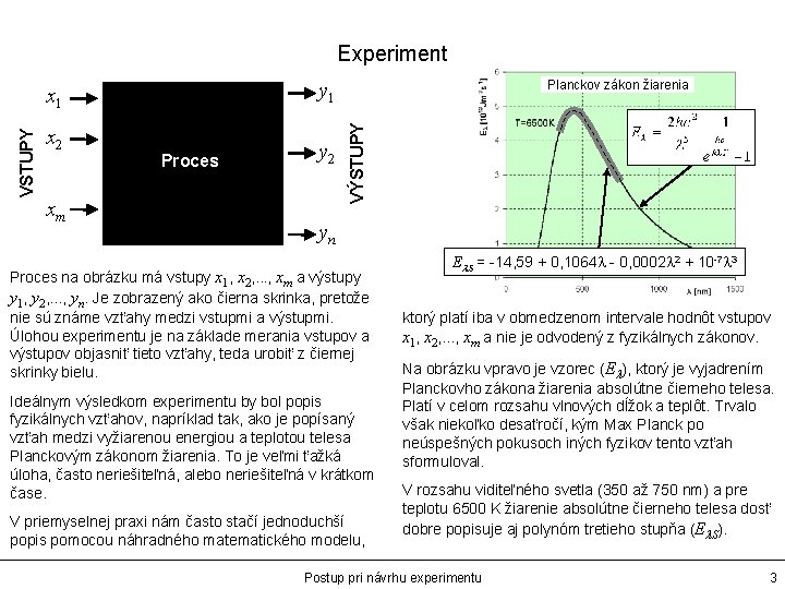 Experiment y 1 x 2 xm Proces y 2 Planckov zákon žiarenia VÝSTUPY VSTUPY