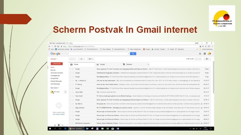 Scherm Postvak In Gmail internet 