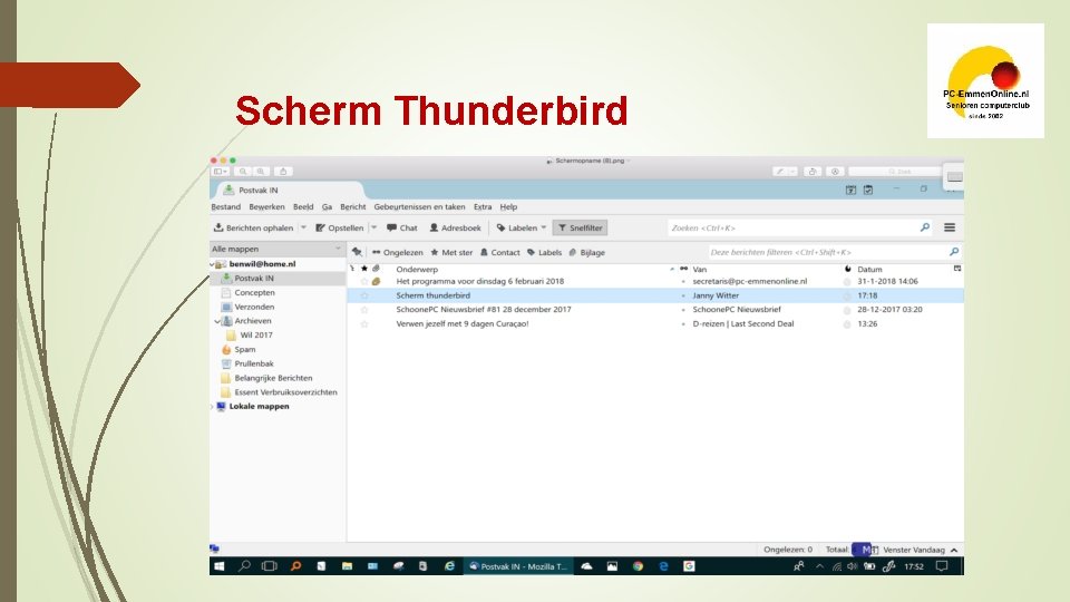 Scherm Thunderbird 