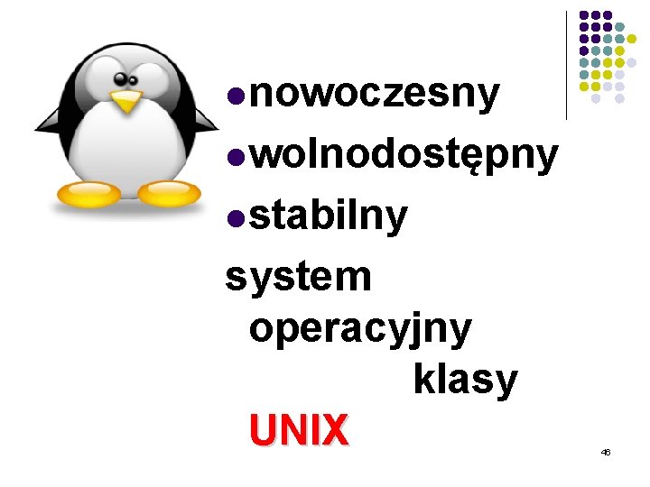 lnowoczesny lwolnodostępny lstabilny system operacyjny klasy UNIX 46 