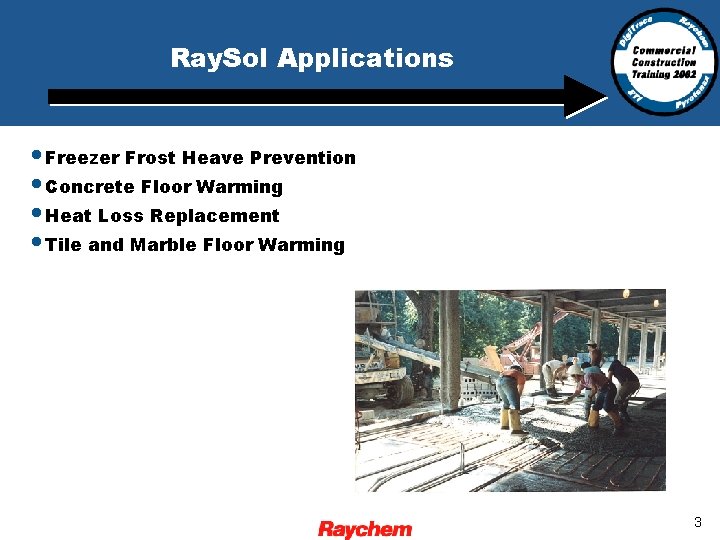 Ray. Sol Applications • Freezer Frost Heave Prevention • Concrete Floor Warming • Heat