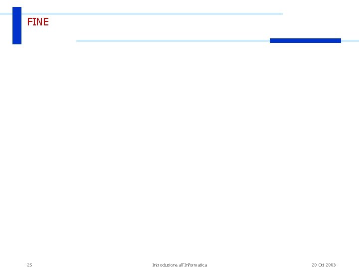 FINE 25 Introduzione all'Informatica 20 Ott 2003 FINE 25 Introduzione all'Informatica 20 Ott 2003