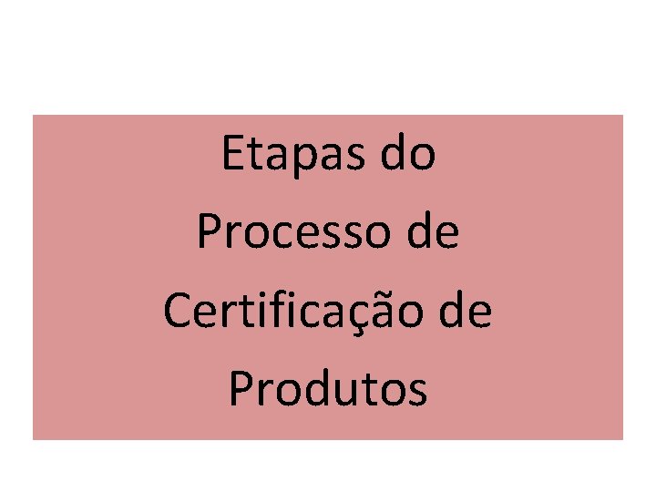 Etapas do Processo de Certificação de Produtos 