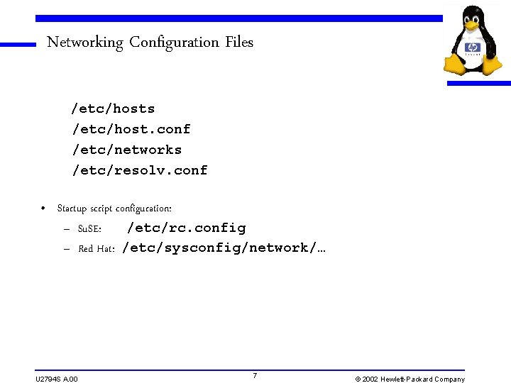 Networking Configuration Files /etc/host. conf /etc/networks /etc/resolv. conf • Startup script configuration: – Su. Networking Configuration Files /etc/host. conf /etc/networks /etc/resolv. conf • Startup script configuration: – Su.