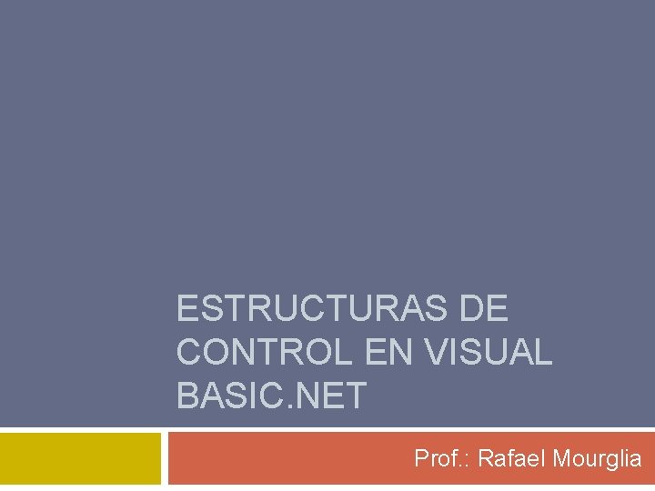 ESTRUCTURAS DE CONTROL EN VISUAL BASIC. NET Prof. : Rafael Mourglia 