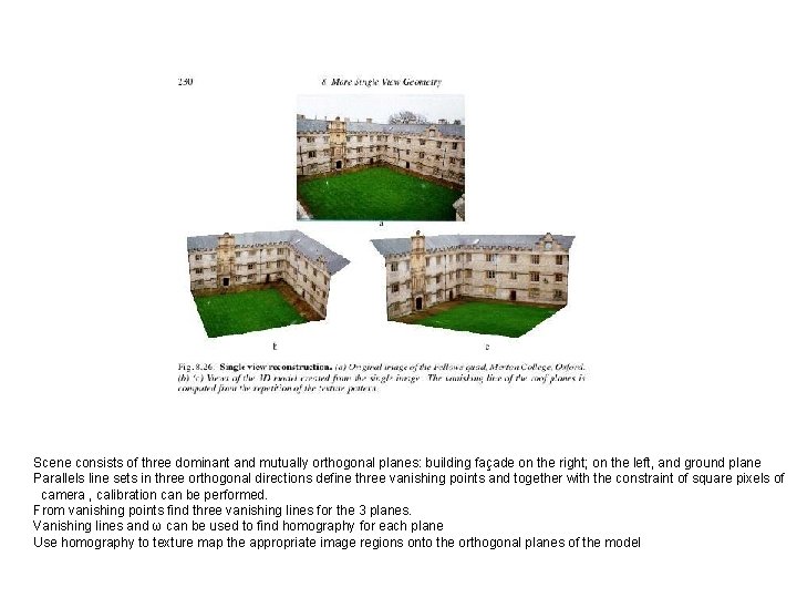 Scene consists of three dominant and mutually orthogonal planes: building façade on the right;