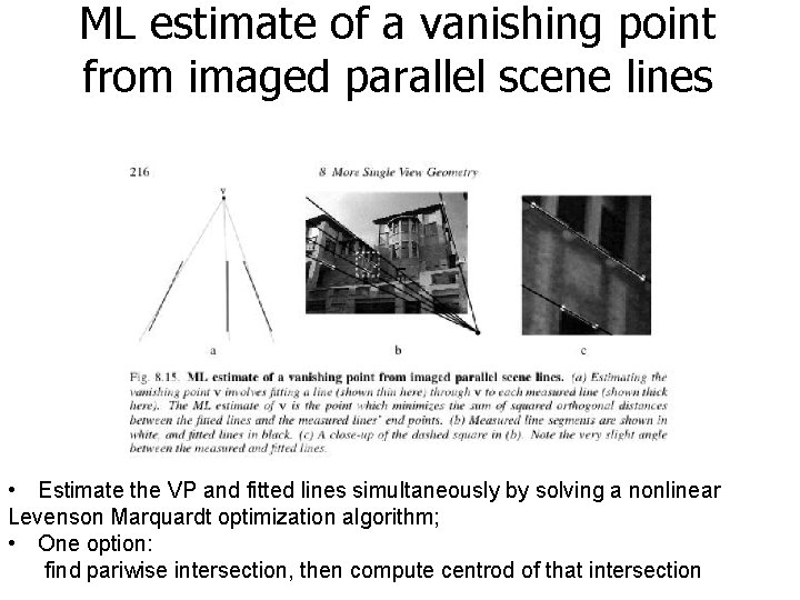 ML estimate of a vanishing point from imaged parallel scene lines • Estimate the