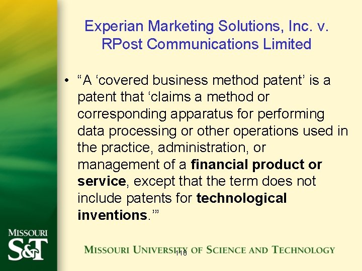 Experian Marketing Solutions, Inc. v. RPost Communications Limited • “A ‘covered business method patent’