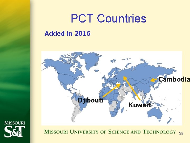 PCT Countries Added in 2016 Cambodia Djibouti Kuwait 28 