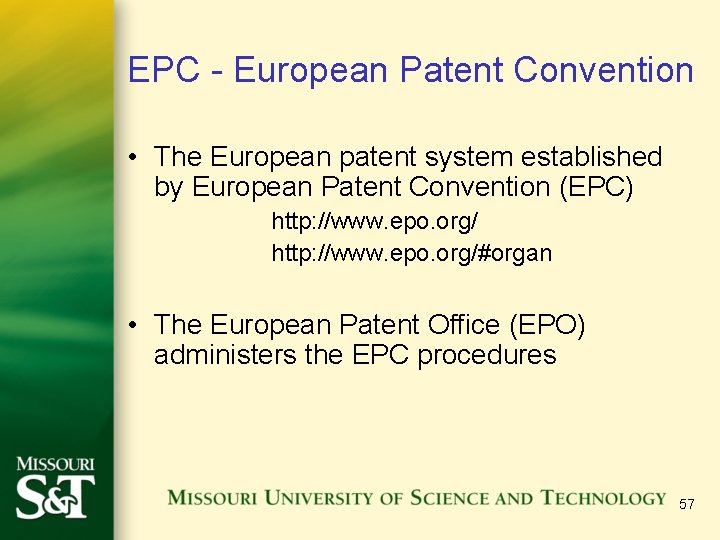 EPC - European Patent Convention • The European patent system established by European Patent