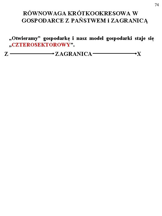 74 RÓWNOWAGA KRÓTKOOKRESOWA W GOSPODARCE Z PAŃSTWEM i ZAGRANICĄ „Otwieramy” gospodarkę i nasz model