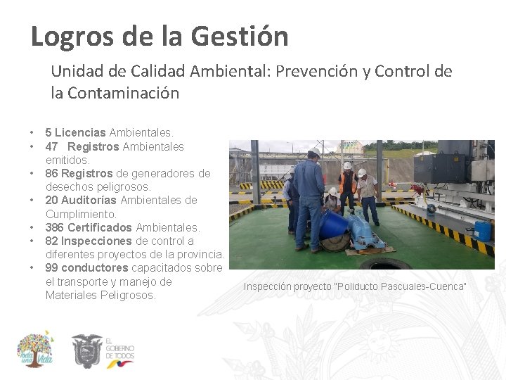 Logros de la Gestión Unidad de Calidad Ambiental: Prevención y Control de la Contaminación