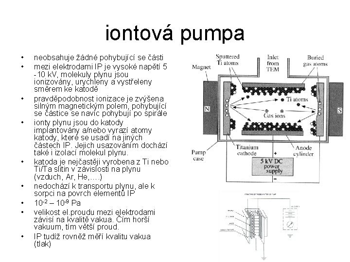 iontová pumpa • • • neobsahuje žádné pohybující se části mezi elektrodami IP je