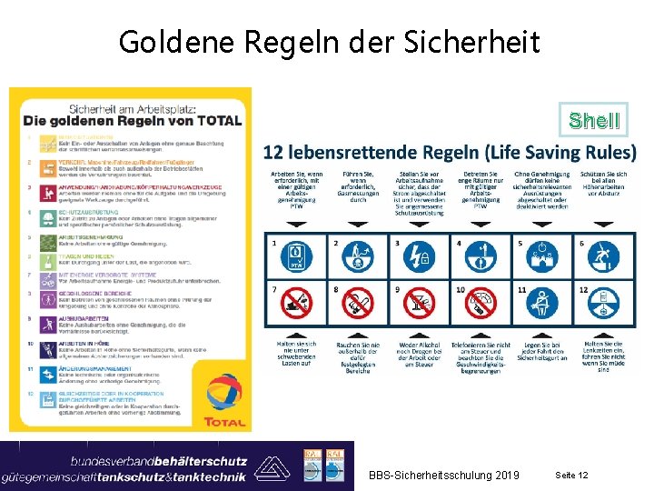 Goldene Regeln der Sicherheit Shell BBS-Sicherheitsschulung 2019 Seite 12 