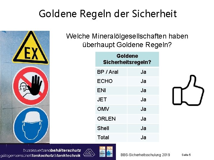 Goldene Regeln der Sicherheit Welche Mineralölgesellschaften haben überhaupt Goldene Regeln? Goldene Sicherheitsregeln? BP /