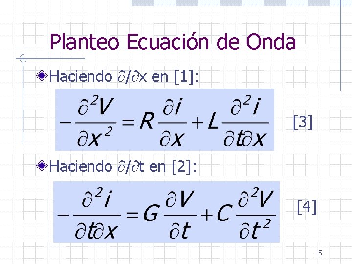 Planteo Ecuación de Onda Haciendo / x en [1]: [3] Haciendo / t en