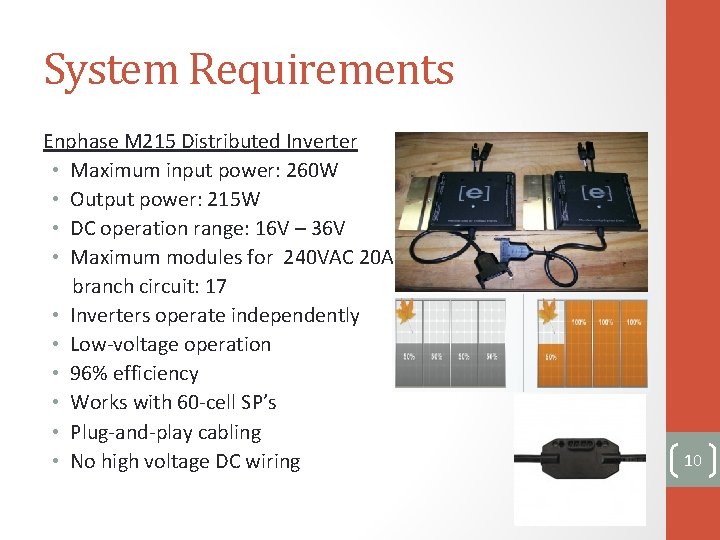 System Requirements Enphase M 215 Distributed Inverter • Maximum input power: 260 W •