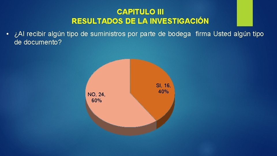 CAPITULO III RESULTADOS DE LA INVESTIGACIÓN • ¿Al recibir algún tipo de suministros por