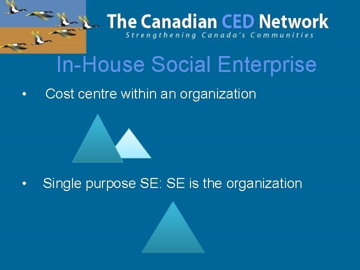 In-House Social Enterprise • Cost centre within an organization • Single purpose SE: SE