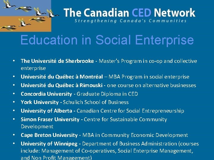 Education in Social Enterprise • The Université de Sherbrooke - Master's Program in co-op