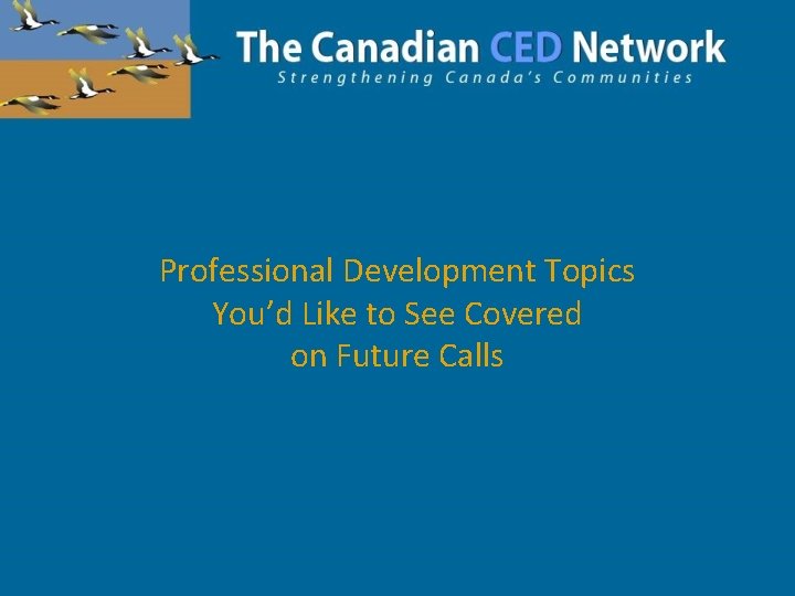 Professional Development Topics You’d Like to See Covered on Future Calls 