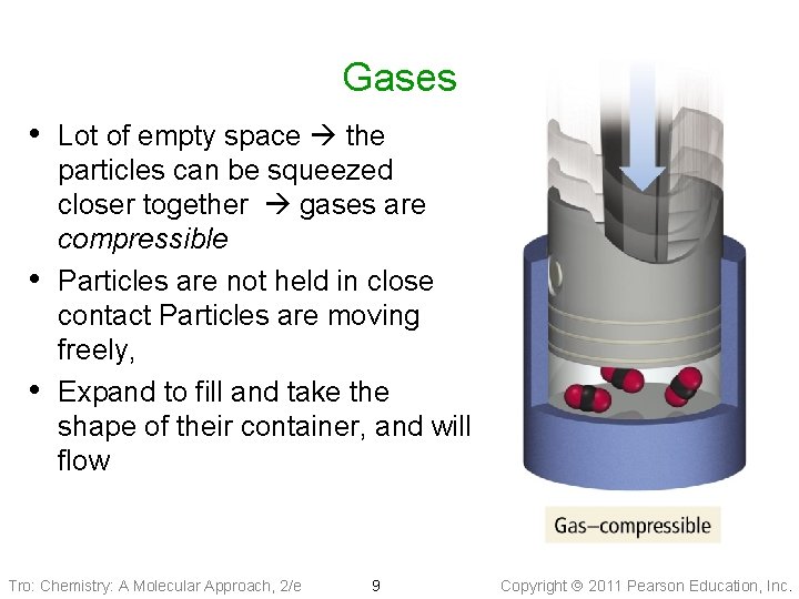 Gases • Lot of empty space the • • particles can be squeezed closer