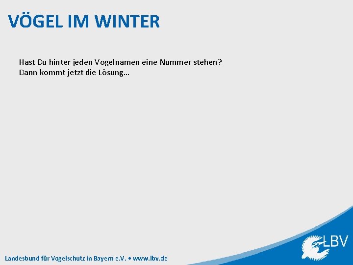 VÖGEL IM WINTER Hast Du hinter jeden Vogelnamen eine Nummer stehen? Dann kommt jetzt