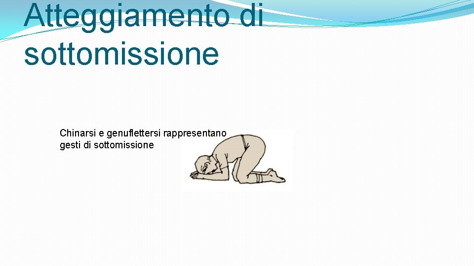 Atteggiamento di sottomissione Chinarsi e genuflettersi rappresentano gesti di sottomissione 