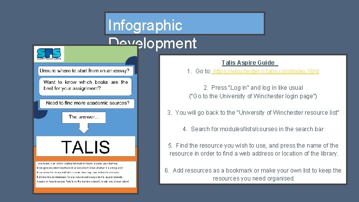 Infographic Development Talis Aspire Guide 1. Go to: https: //winchester. rl. talis. com/index. html