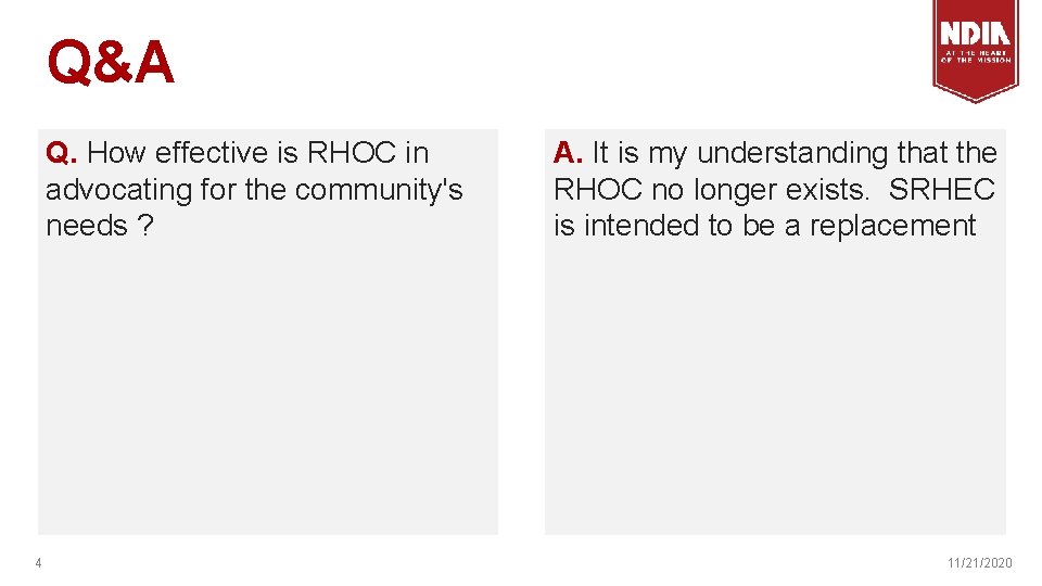 Q&A Q. How effective is RHOC in advocating for the community's needs ? 4