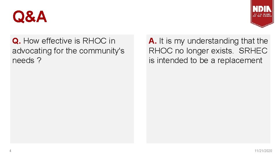 Q&A Q. How effective is RHOC in advocating for the community's needs ? 4