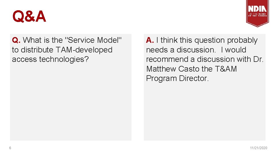 Q&A Q. What is the "Service Model" to distribute TAM-developed access technologies? 6 A.