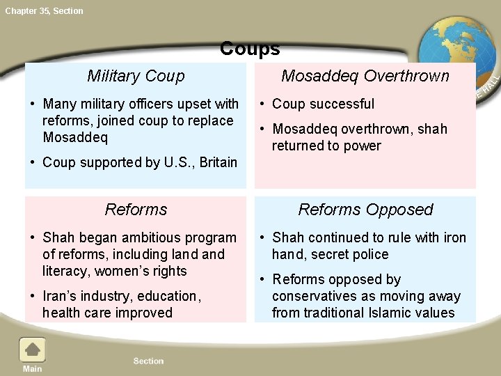 Chapter 35, Section Coups Military Coup • Many military officers upset with reforms, joined