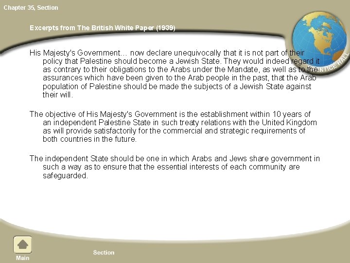 Chapter 35, Section Excerpts from The British White Paper (1939) His Majesty's Government… now