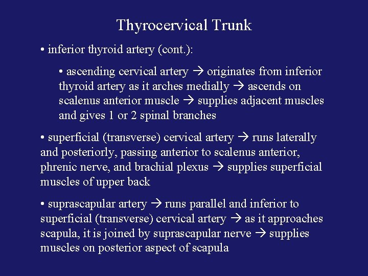 Thyrocervical Trunk • inferior thyroid artery (cont. ): • ascending cervical artery originates from
