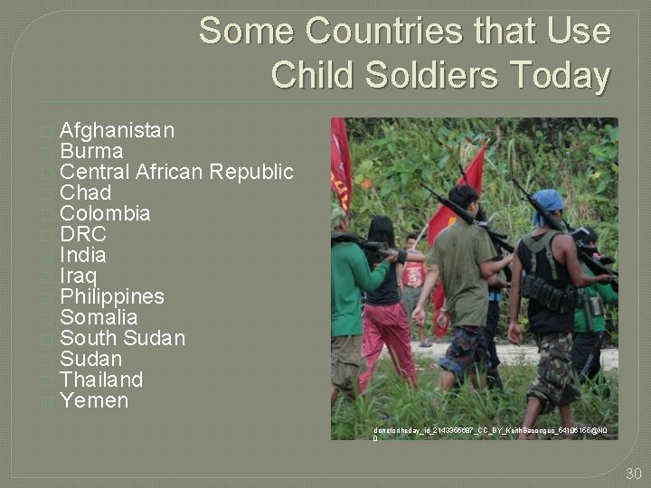 Some Countries that Use Child Soldiers Today � � � � Afghanistan Burma Central