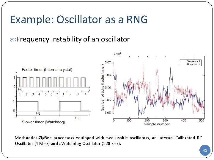 Example: Oscillator as a RNG Frequency instability of an oscillator Meshnetics Zig. Bee processors Example: Oscillator as a RNG Frequency instability of an oscillator Meshnetics Zig. Bee processors