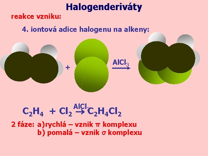 reakce vzniku: Halogenderiváty 4. iontová adice halogenu na alkeny: Al. Cl 3 + Al.