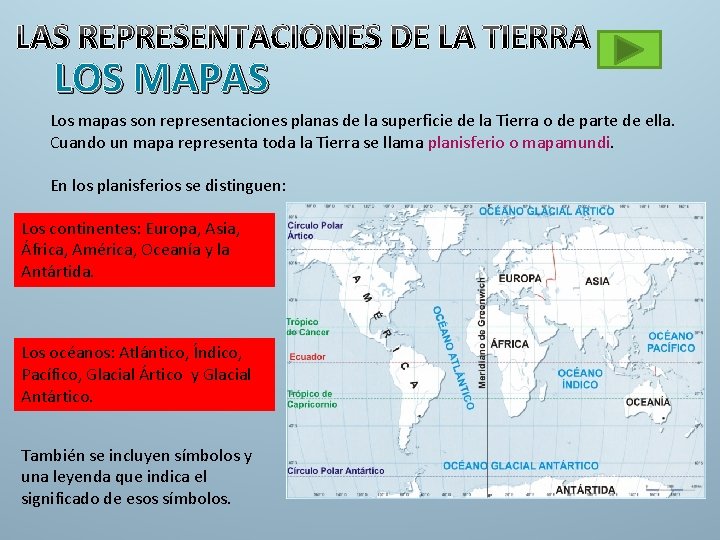 LAS REPRESENTACIONES DE LA TIERRA LOS MAPAS Los mapas son representaciones planas de la LAS REPRESENTACIONES DE LA TIERRA LOS MAPAS Los mapas son representaciones planas de la